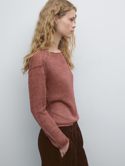 Massimo Dutti Свитер изо льна с вырезом «лодочка», розовый