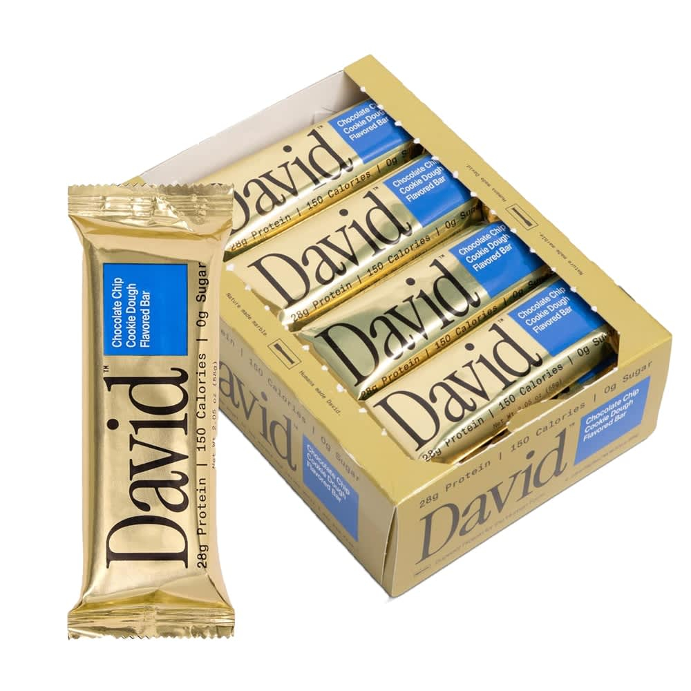 David Protein , Protein Bar, Chocolate Chip Cookie Dough, 12 Bars, 2.19 oz (62 g) Each
