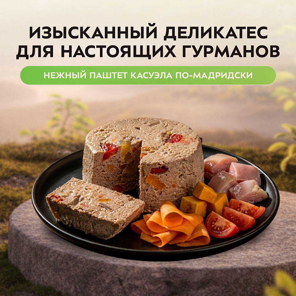 Влажный корм консервы для собак всех пород Деликатес "Касуэла по-мадридски" паштет из кролика с овощами Мнямс 0,2кг 12 шт