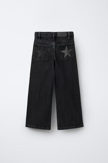 ZARA ДЖИНСЫ WIDE LEG СО ЗВЕЗДАМИ И БЛЁСТКАМИ, ЧЕРНЫЙ