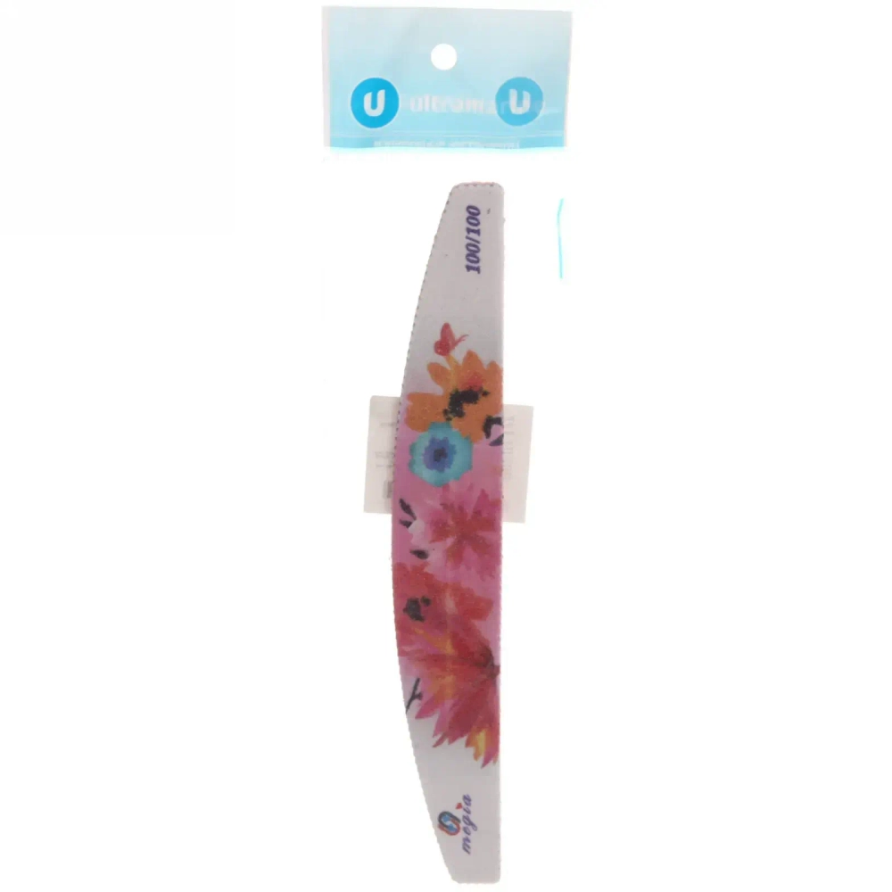 Пилка для ногтей наждачная в пакете «Professional - Flowers» абр. 100/100, полумесяц, цвет в ассортим., 17,8*2,8*0.04см