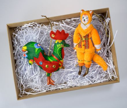 Набор ёлочных игрушек Петух и Лиса