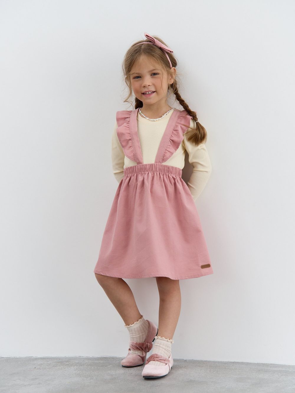 Сарафан вельветовый с крылышками "Клубничный крем"