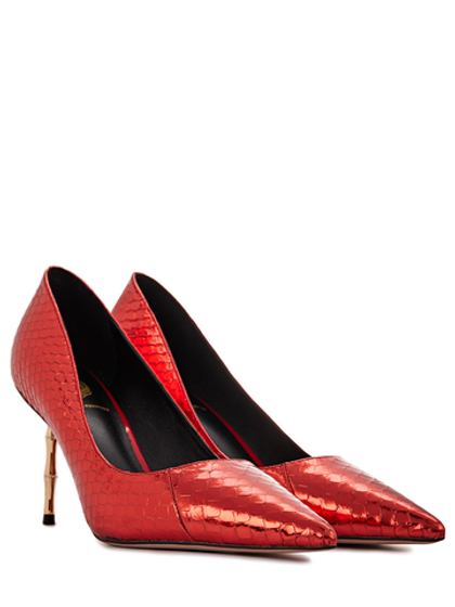 Женские туфли рептилия красные на бамбуковом каблуке