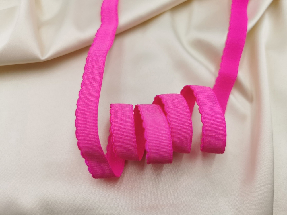 Отделочная резинка с фестонами, 12мм, ОПТ, неоново-розовый (Арт: OTR605/12-3578), 50 метров