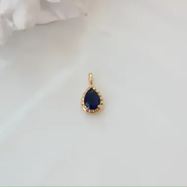 Подвеска Капля с синим фианитом, 15*8 мм, позолота, П427