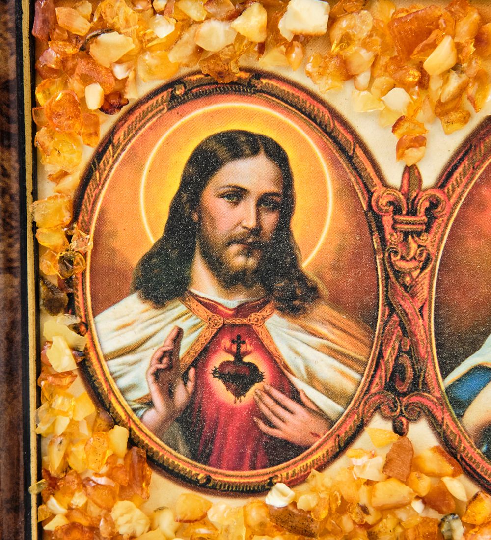 AMB-04/20 Икона «Иисус и Мария» (с янтарной крошкой) L-18см