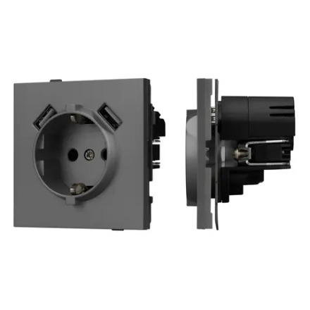 Механизм розетки с USB зарядкой SCT-TENDO-MUAA-SFPL-GR (230V, 16A) (Arlight, Матовый графитовый) 054605