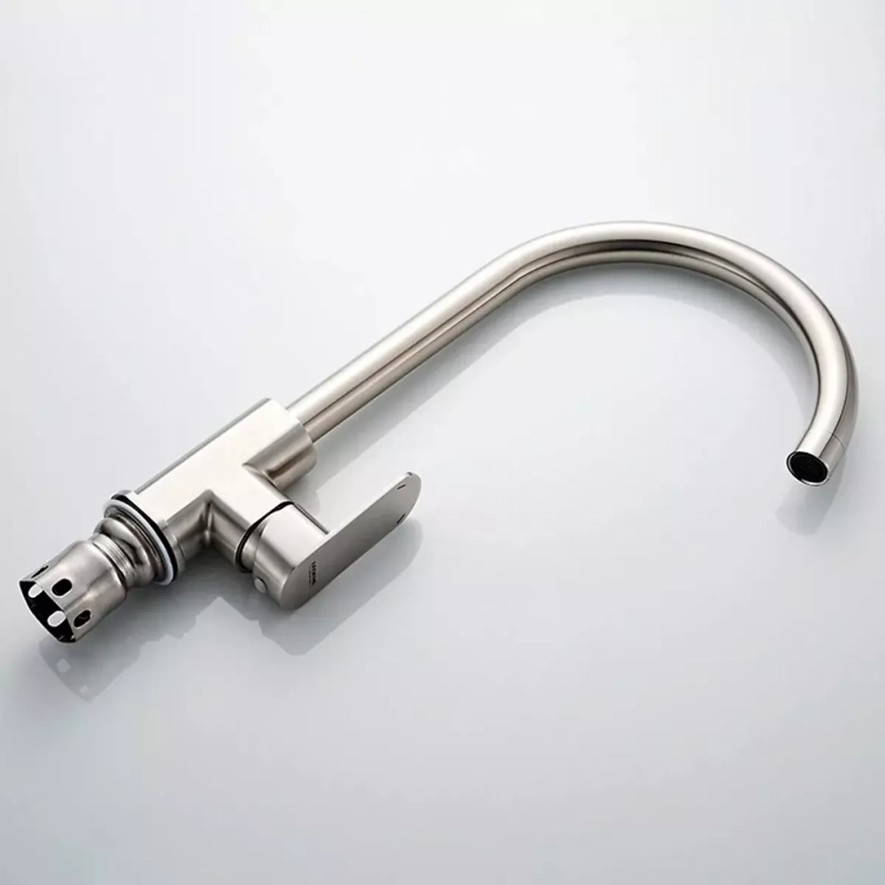 Смеситель для кухни высокий с гайкой LEDEME L74016 нержавеющая сталь