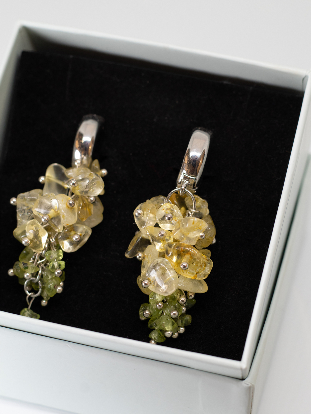 Серьги из хризолита и цитрина