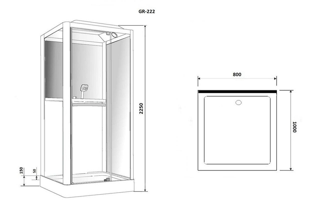 Душевая кабина Grossman Alba GR222 (80x100x225) дверь распашная,3 места