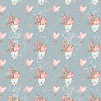 Милый с чашкой, сердцем, леденец День Влюбленных