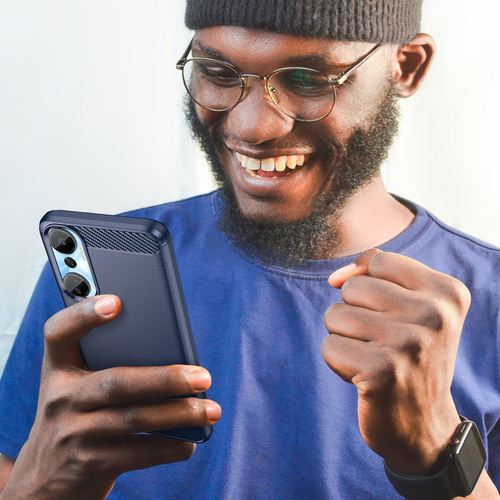 Чехол синего цвета с дизайном в стиле карбон для смартфона Infinix Hot 20, серии Carbon от Caseport