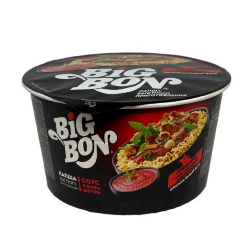 Лапша быстрого приготовления Big Bon Говядина в томатном соусе с базиликом 85 г, 3 шт