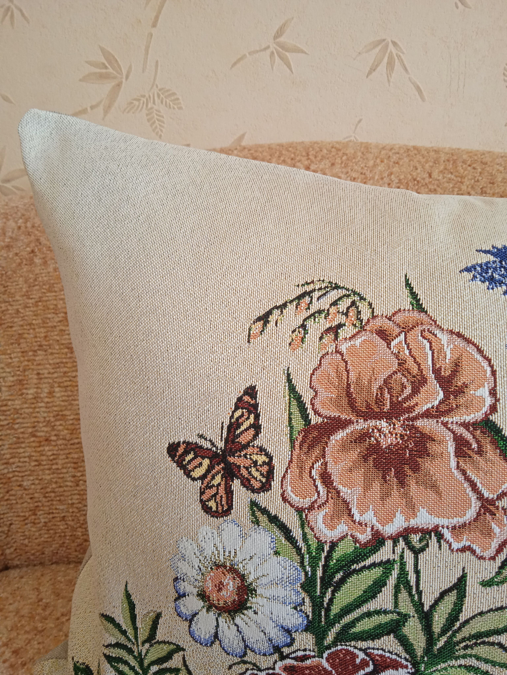 Декоративная гобеленовая наволочка для интерьерной подушки Цветочная палитра 68х47