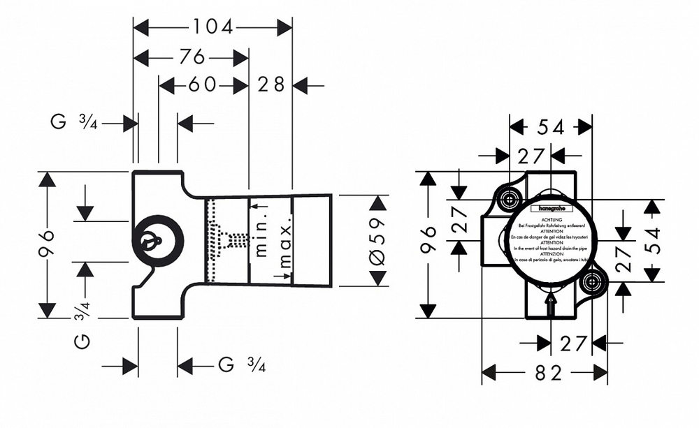 Скрытая часть запорного/переключающего вентиля Hansgrohe 15981180 Trio Universal, СМ, 3/4