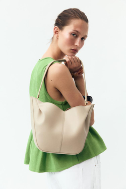 ZARA ТРИКОТАЖНЫЙ ТОП С БАСКОЙ, СВЕТЛО-ЗЕЛЕНЫЙ