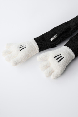 ZARA ШАРФ ИЗ ИСКУССТВЕННОЙ ОВЧИНЫ С РУКАМИ МИККИ МАУСА © DISNEY, ЧЕРНЫЙ