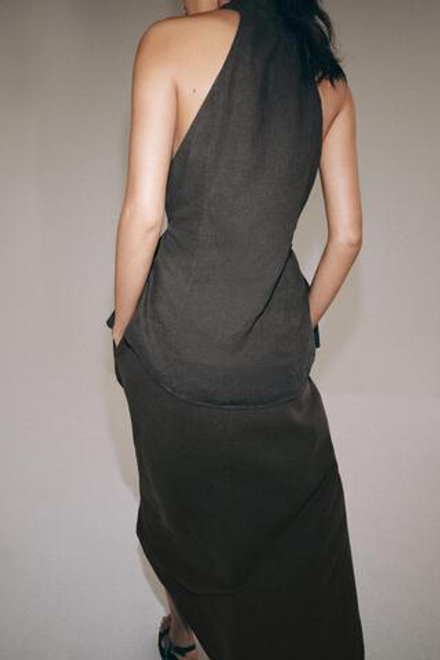 ZARA ДЛИННАЯ ЮБКА ИЗ ЛЬНА — ZW COLLECTION, АНТРАЦИТОВО-СЕРЫЙ