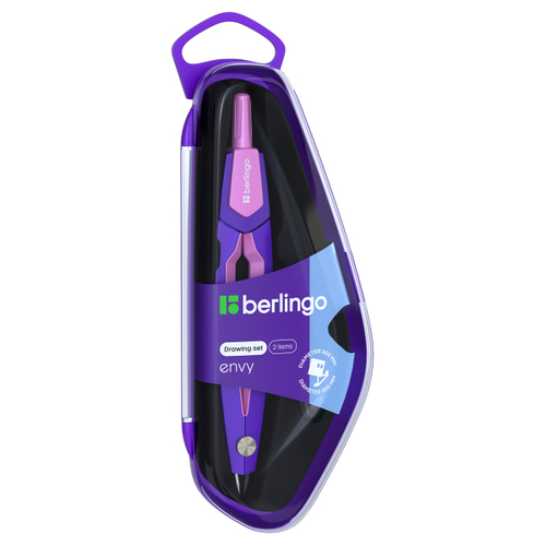 Готовальня Berlingo "Envy", 2 предмета, циркуль 135мм, пластиковый футляр, розовый DS_30002c