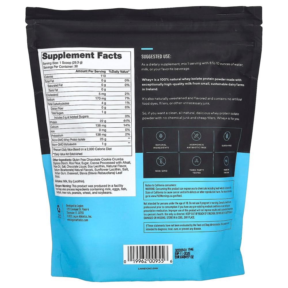 Legion Athletics, Whey +, порошок из сывороточного протеина, печенье и сливки, 879 г (1,94 фунта)