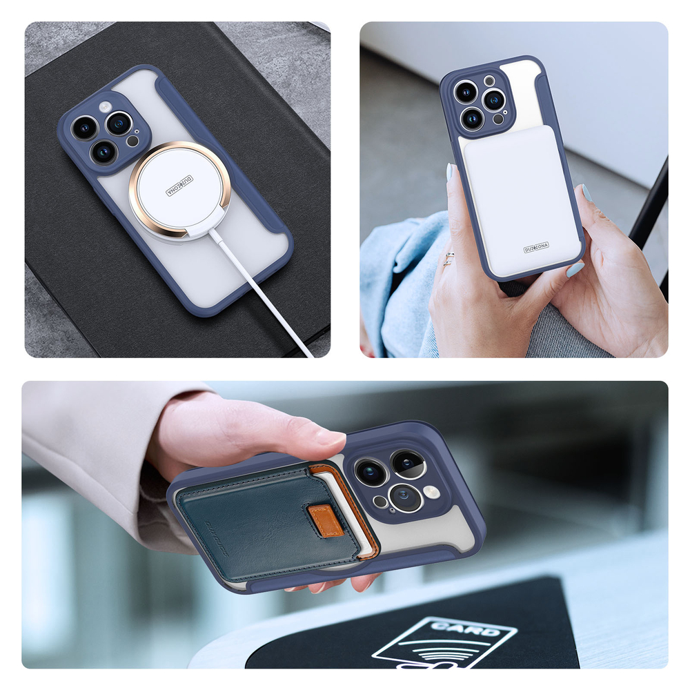 Прозрачный чехол книжка синего цвета с поддержкой MagSafe от Dux Ducis для iPhone 14 Pro, серия Skin X Pro Series Case