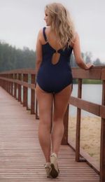 Совместный купальник с гавайским принтом по центру (Размер: 85E) (Цвет: темно-синий)