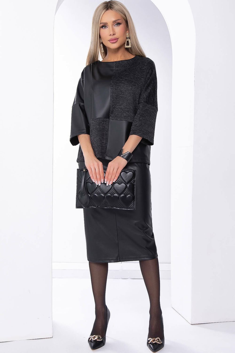 Юбка из экокожи (черная) Ю8385 LT Collection (Акция)