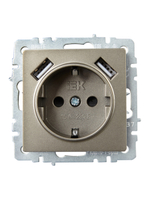 BRITE Розетка 1-местная с заземлением с защитными шторками 16А с USB A+A 5В 2,1А РЮш10-1-БрШ шампань IEK