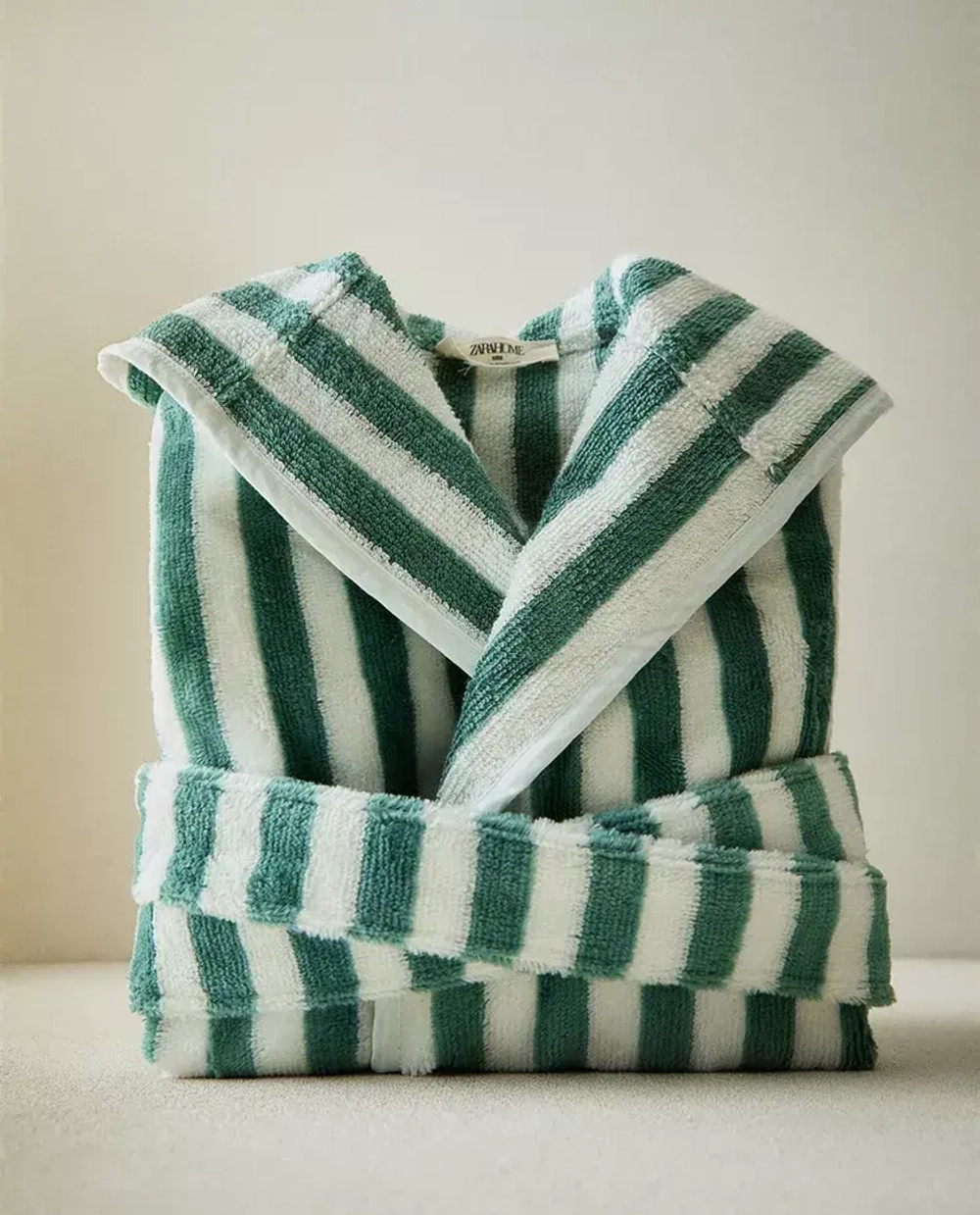 ZARA HOME ДЕТСКИЙ БАННЫЙ ХАЛАТ В ПОЛОСКУ, ЗЕЛЕНЫЙ