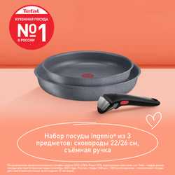 Набор посуды со съемной ручкой Tefal Ingenio Natural Force 3 предмета 22/26 см L3969202