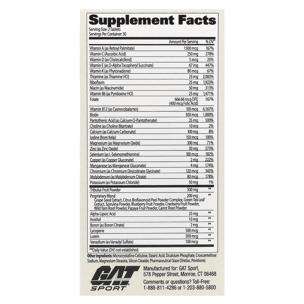GAT, Mens Multi + Test, мультивитамины с тестостероном для мужчин, высокая эффективность, 60 таблеток