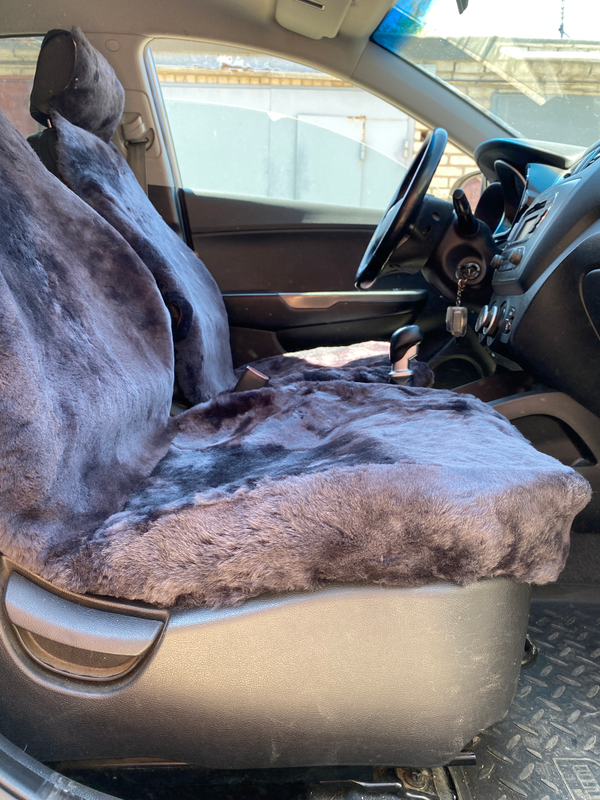 Накидки чехлы на сиденье авто мех натуральная овчина, набор 2 шт. Темно-серые