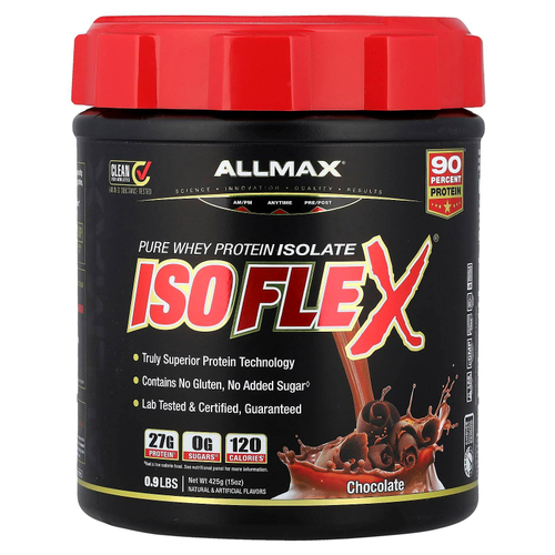 ALLMAX, Isoflex, на 100% чистый изолят сывороточного протеина, со вкусом шоколада, 425 г (0,9 фунта)