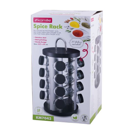 Набор ёмкостей для специй 16 шт. Kamille КМ-7043 на круглой подставке