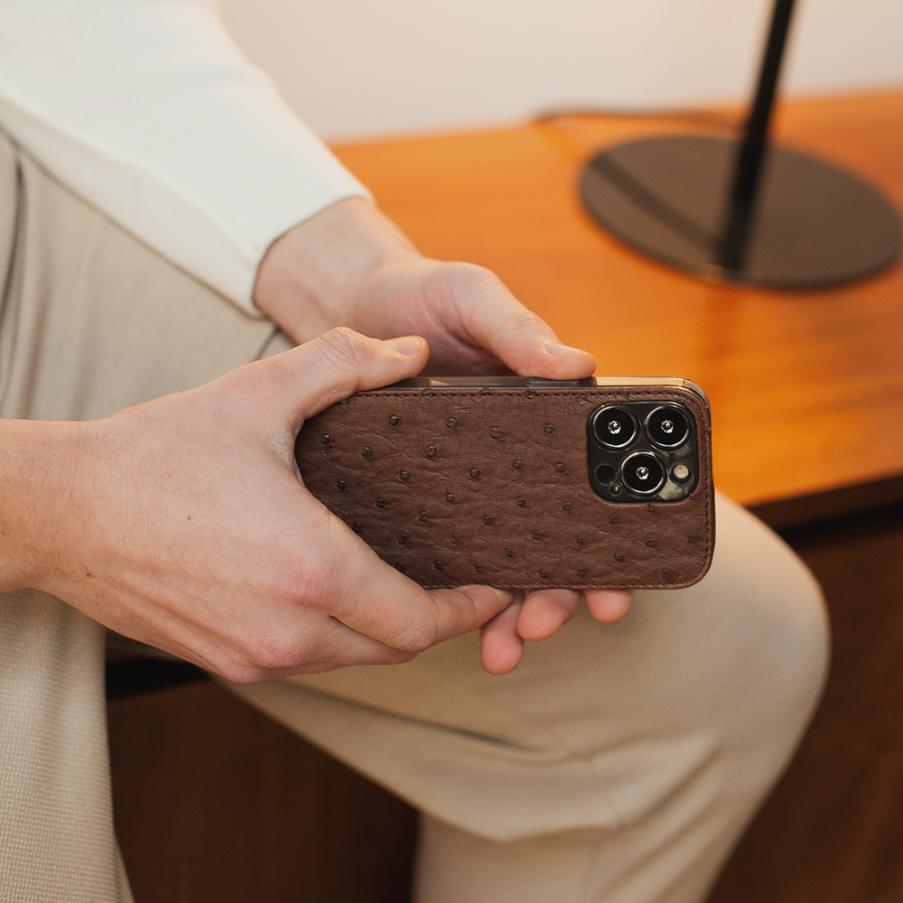 Чехол для iPhone 13 Pro из кожи стауса, коричневого цвета