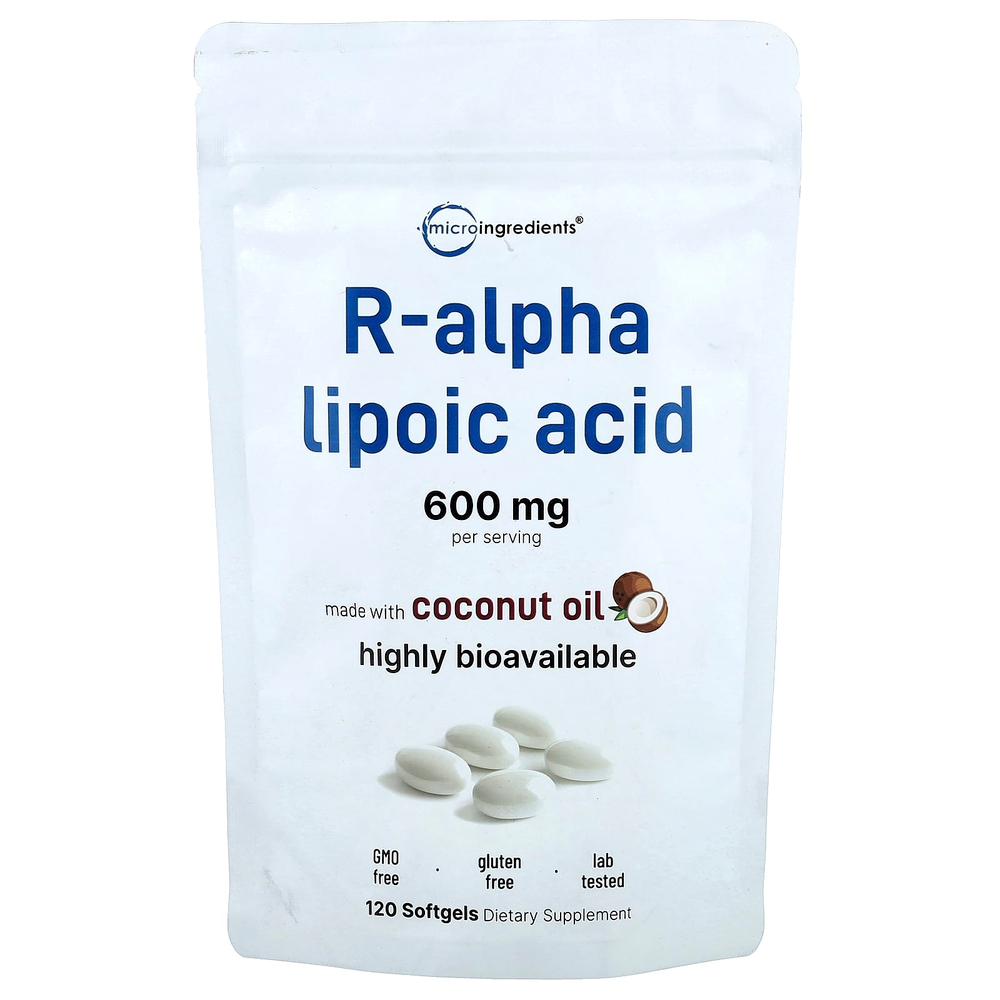 Micro Ingredients, R-альфа-липоевая кислота, 120 капсул (200 мг в 1 капсуле)