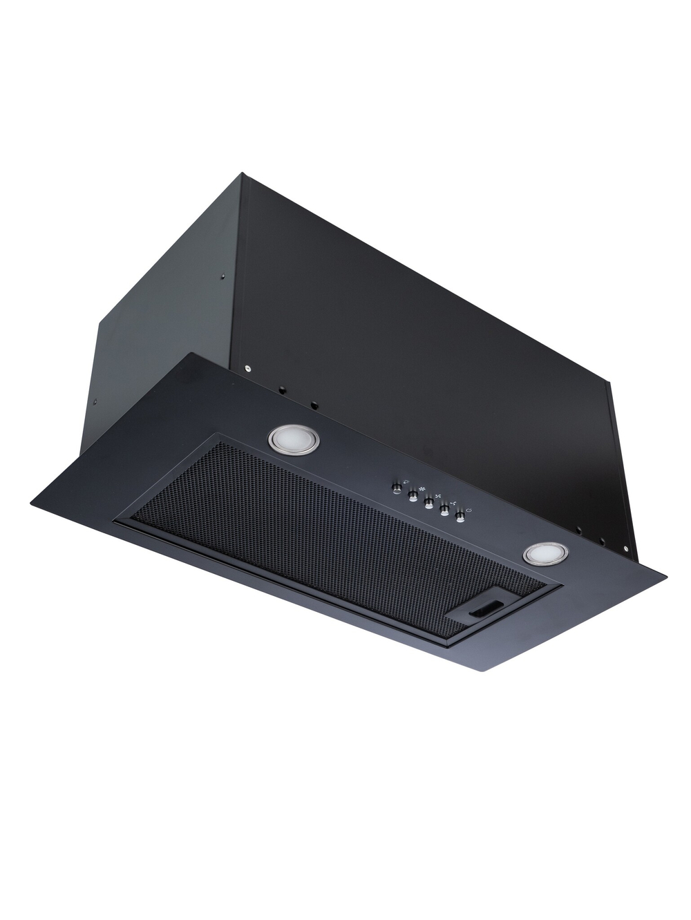 Вытяжка кухонная Quin-60 (BLACK) черный, D150мм, 1200м3/ч, полновстраиваемая, мотор 230Ватт, металл 60см, кнопочное управл.(MACBI)