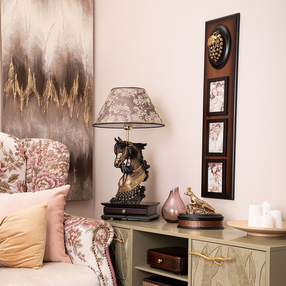 Настольная лампа с бюро Лошадь императора Бронза с абажуром 38 Голдбраун