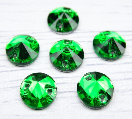 РИ003НН10 Хрустальные стразы круглые пришивные "риволи", цвет: зеленый, размер: 10 мм, 10 шт.