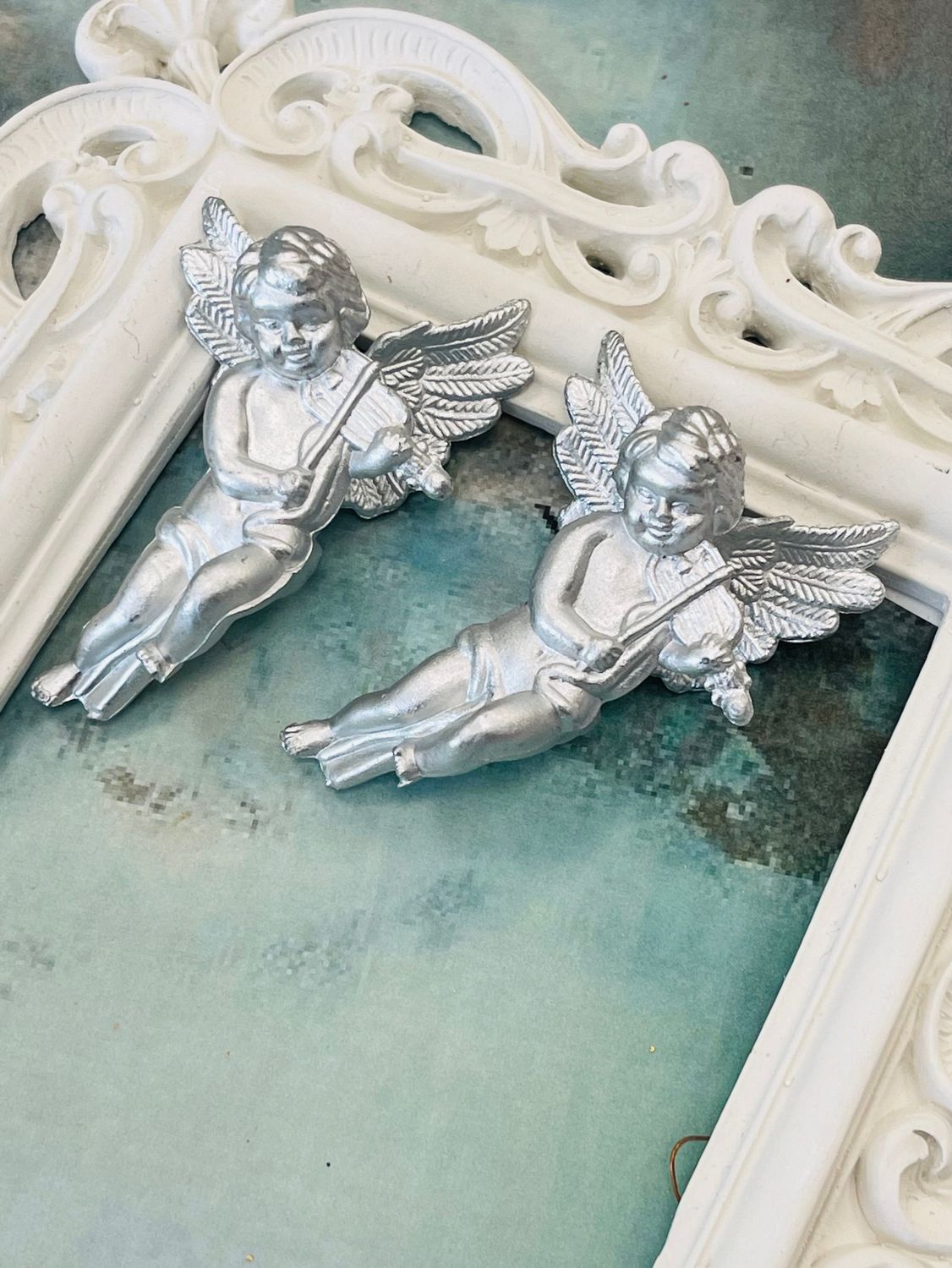 ангел с виелой (набор 2шт) 7см цвет серебро