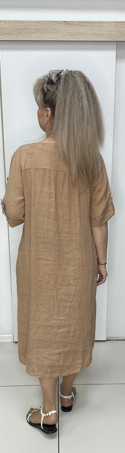 Длинное льняное платье с 2-мя пуговками и кармашками