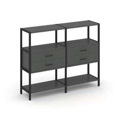 Shelf System Двухсекционный стеллаж трехярусный с ящиками SN.STM-322 Антрацит/Металл Черный 1590*400