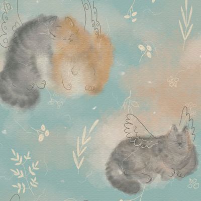 Котики. Растительный паттерн. Паттерн с текстурой.