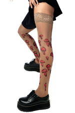 Чулки с принтом в виде грибов (Размер: S-M-L) (Цвет: бежевый)