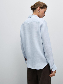 Massimo Dutti Рубашка из струящегося льна в тонкую полоску, синий