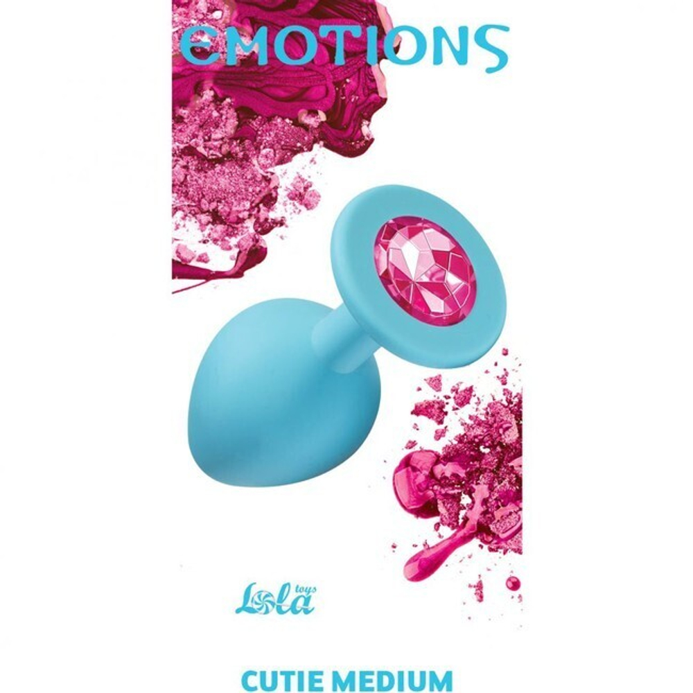 Средняя анальная пробочка с розовым кристаллом Cutie Medium (8,2 см , голубой с розовым) (Цвет: голубой с розовым)