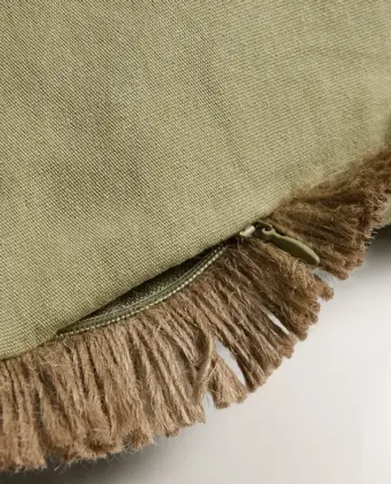 ZARA HOME НАВОЛОЧКА ДЛЯ ДЕКОРАТИВНОЙ ПОДУШКИ С БАХРОМОЙ ИЗ ДЖУТА, ЗЕЛЕНЫЙ
