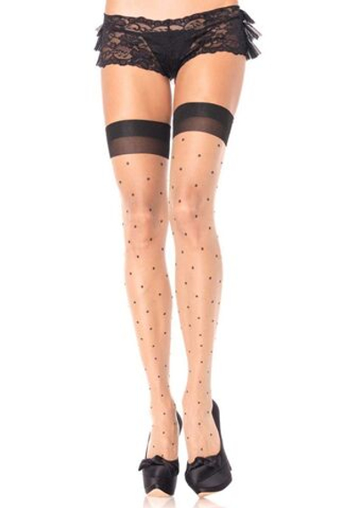 Чулочки в горошек PLUS SIZE POLKA DOT THIGH HIGH (Размер: Q (XL-XXL)) (Цвет: телесный с черным)