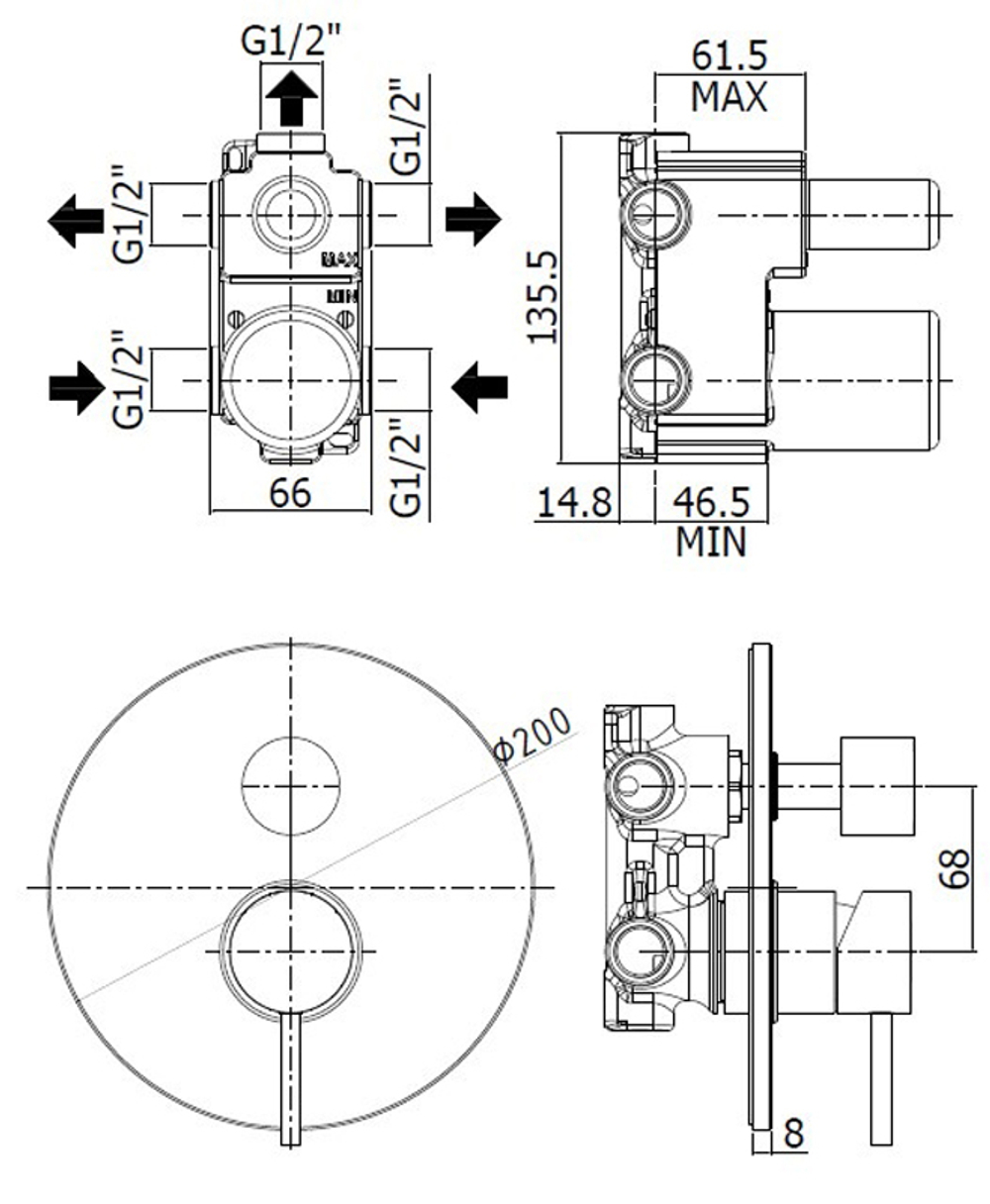 Смеситель для душа Paffoni LIGHT встраиваемый, на 3 выхода, девиатор-картридж, хром (LIG019CR)
